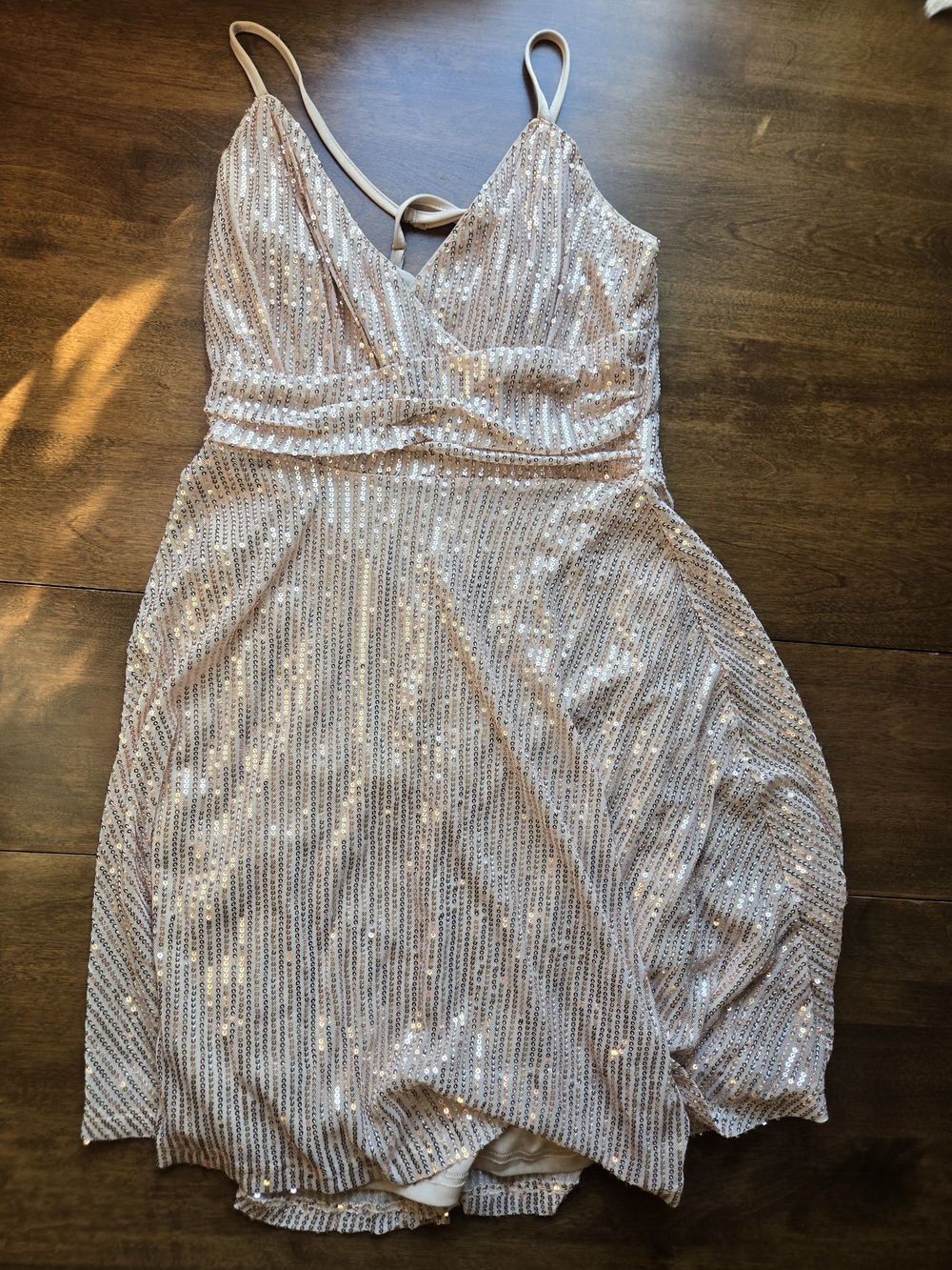 NWT Rose Gold Sequin Cocktail Dress Size Small Asymmetrical Hem